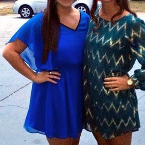 Royal Blue empire-waist flutter sleeve mini dress